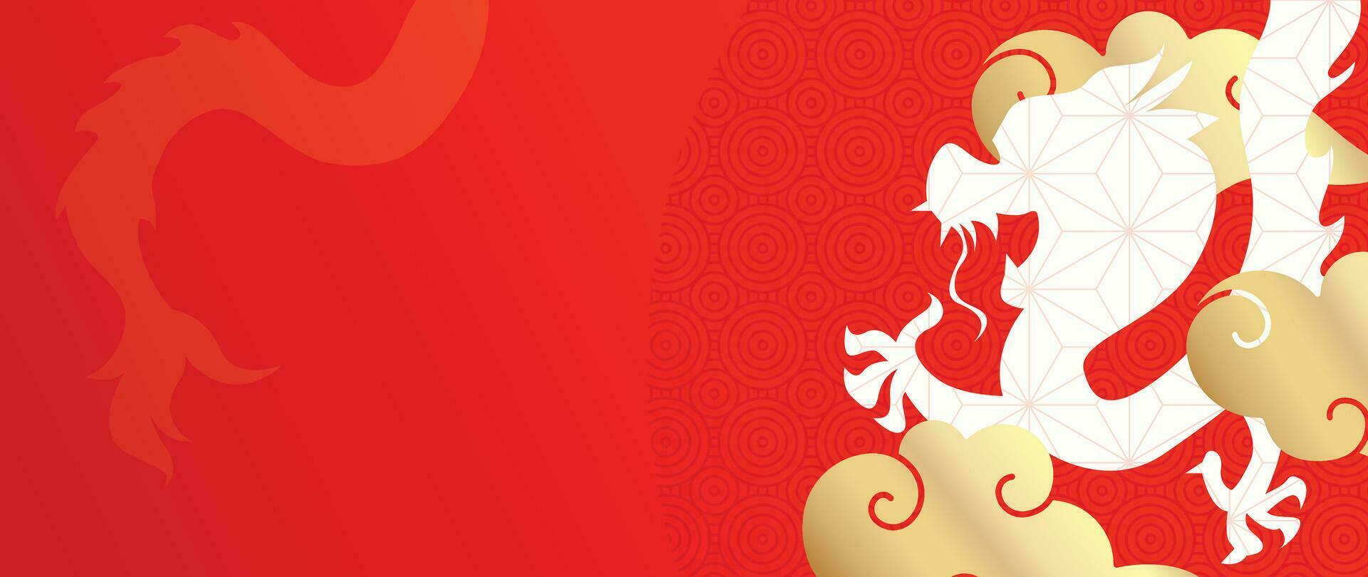 1920x810 Happy Chinese new year background vector. Year of the dragon design wallpaper with dragon, chinese pattern, cloud. Modern luxury oriental illustration for cover, banner, website, decor