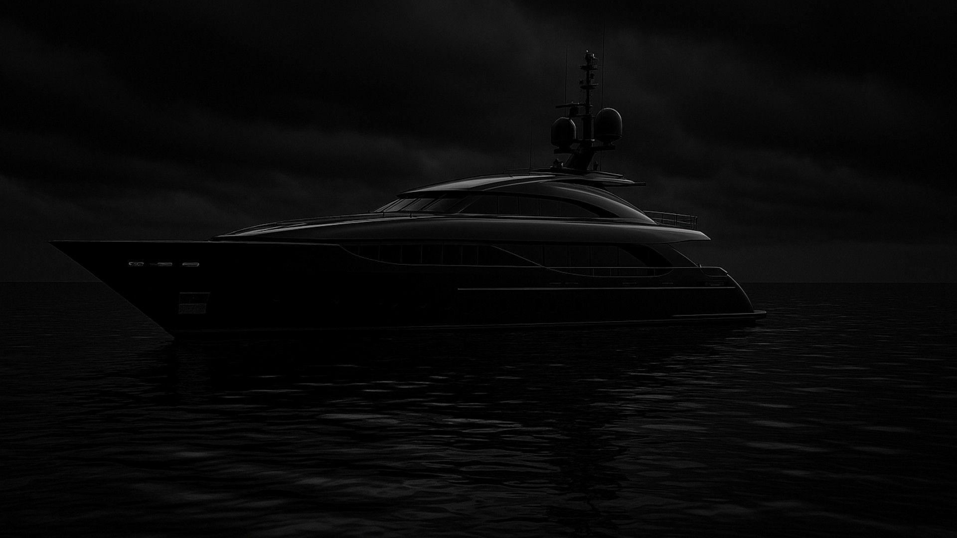 1920x1080 Black wallpaper featuring luxury black yacht dramatic ocean reflection HD black Wallpaper