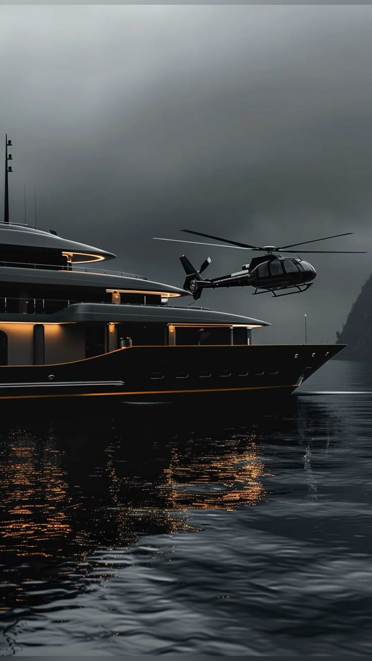 736x1308 Vanta Black. Noir. Yacht. Helicopter. Mafia Moody Aesthetic