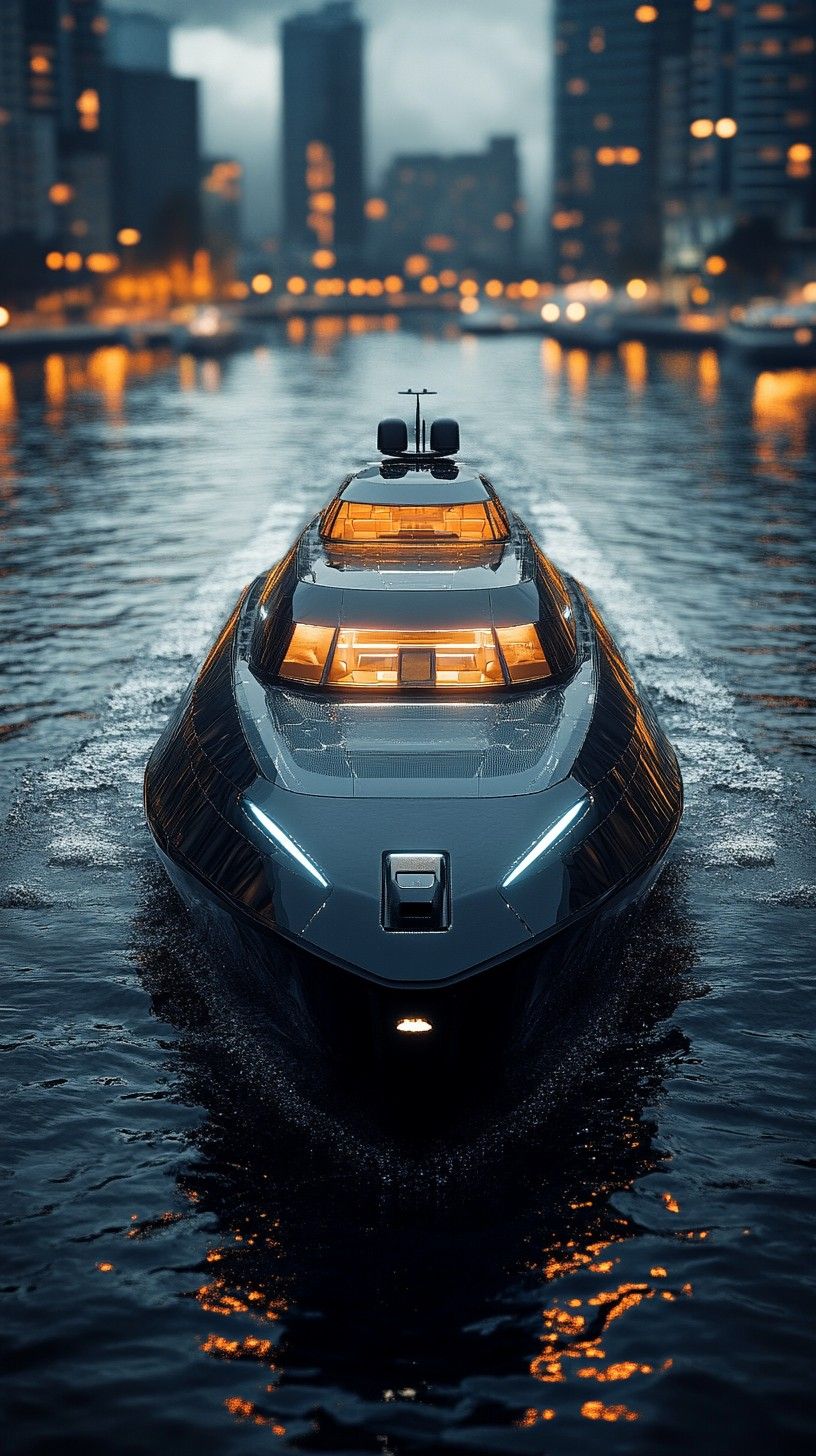816x1456 Free Luxury Yacht Sailing Image, Cityscape, Dusk