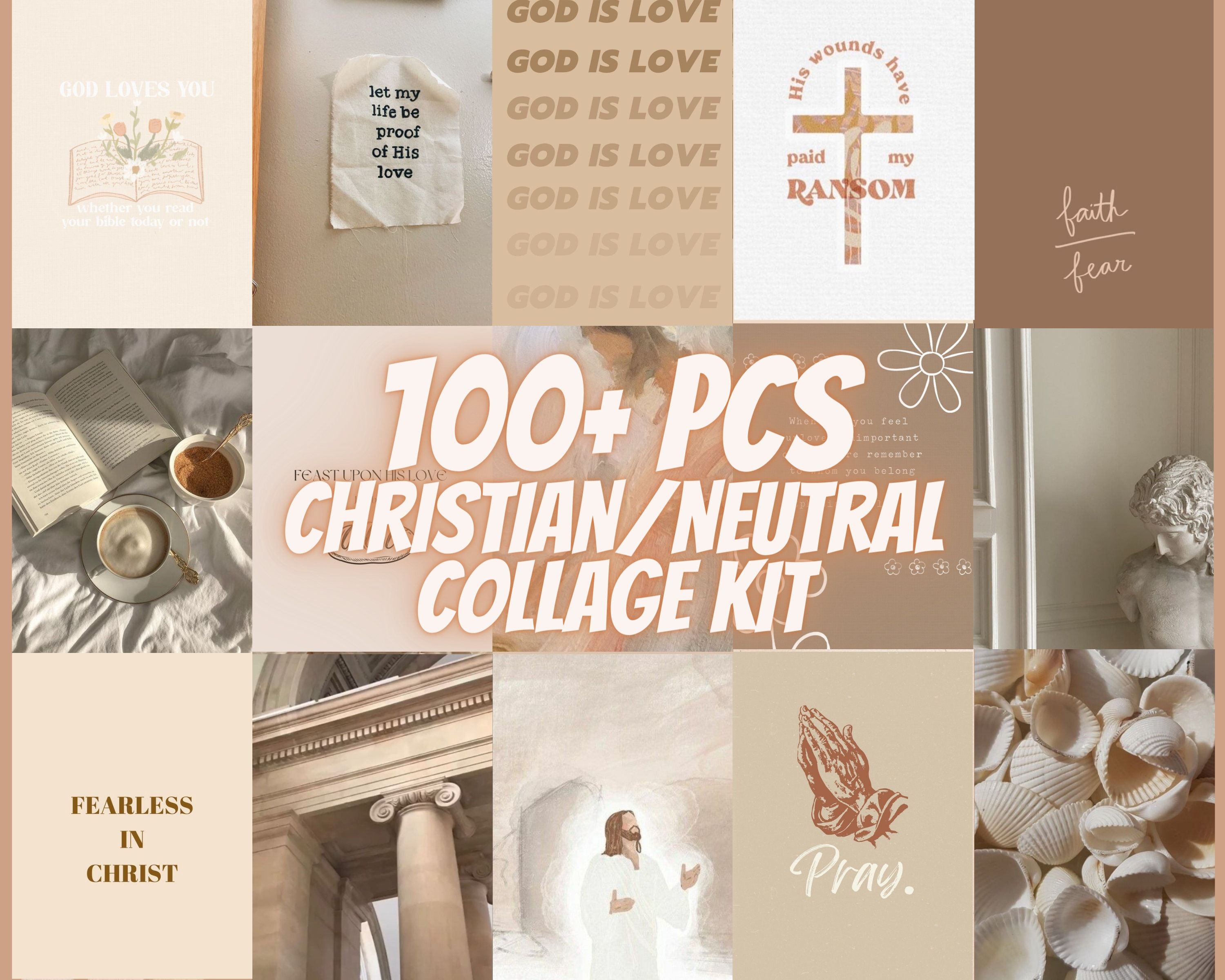 3000x2400 Neutral Christian Collage Kit, Beige Bible Quotes (digital Download)