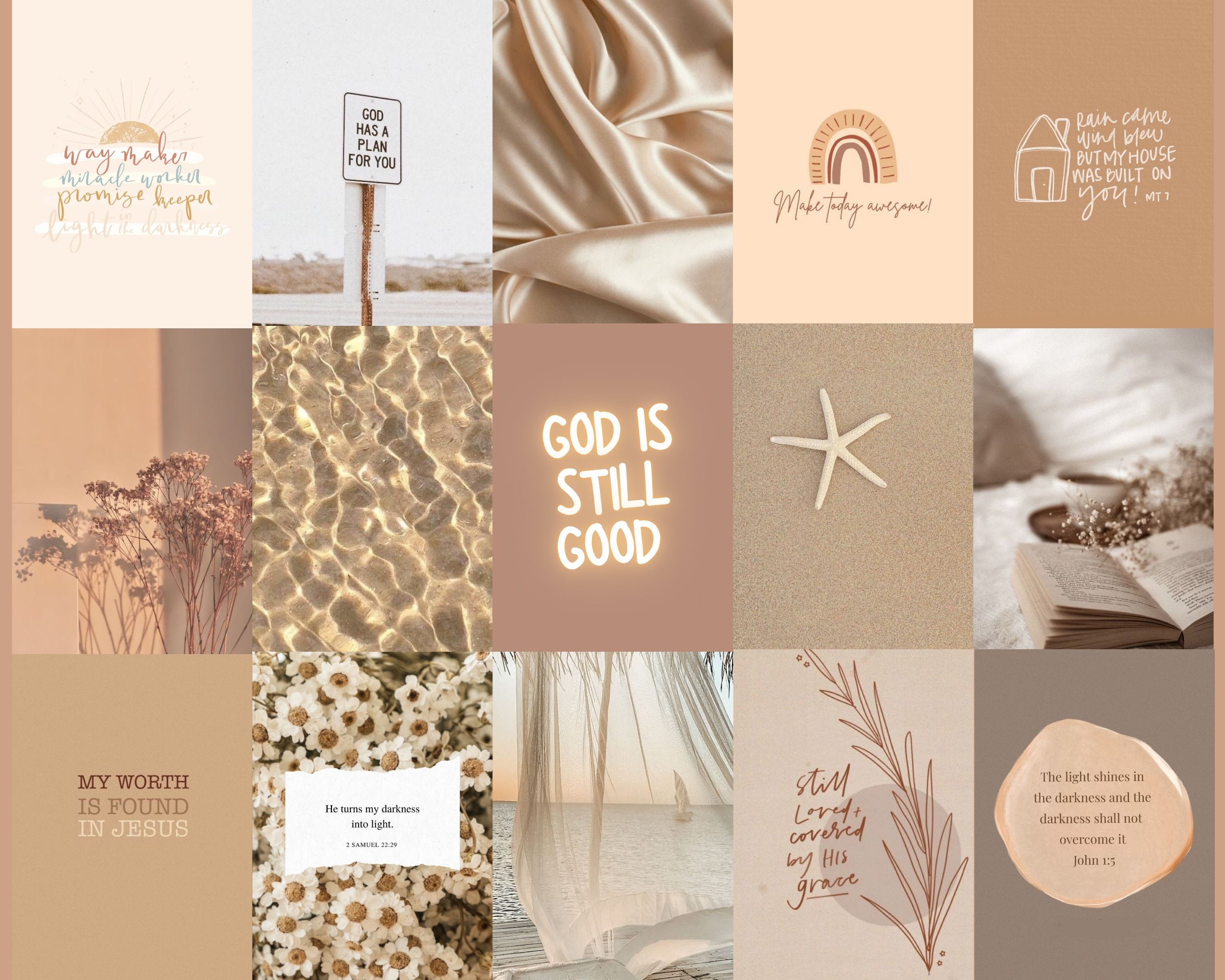 3000x2400 Neutral Christian Collage Kit, Beige Bible Quotes (digital Download)