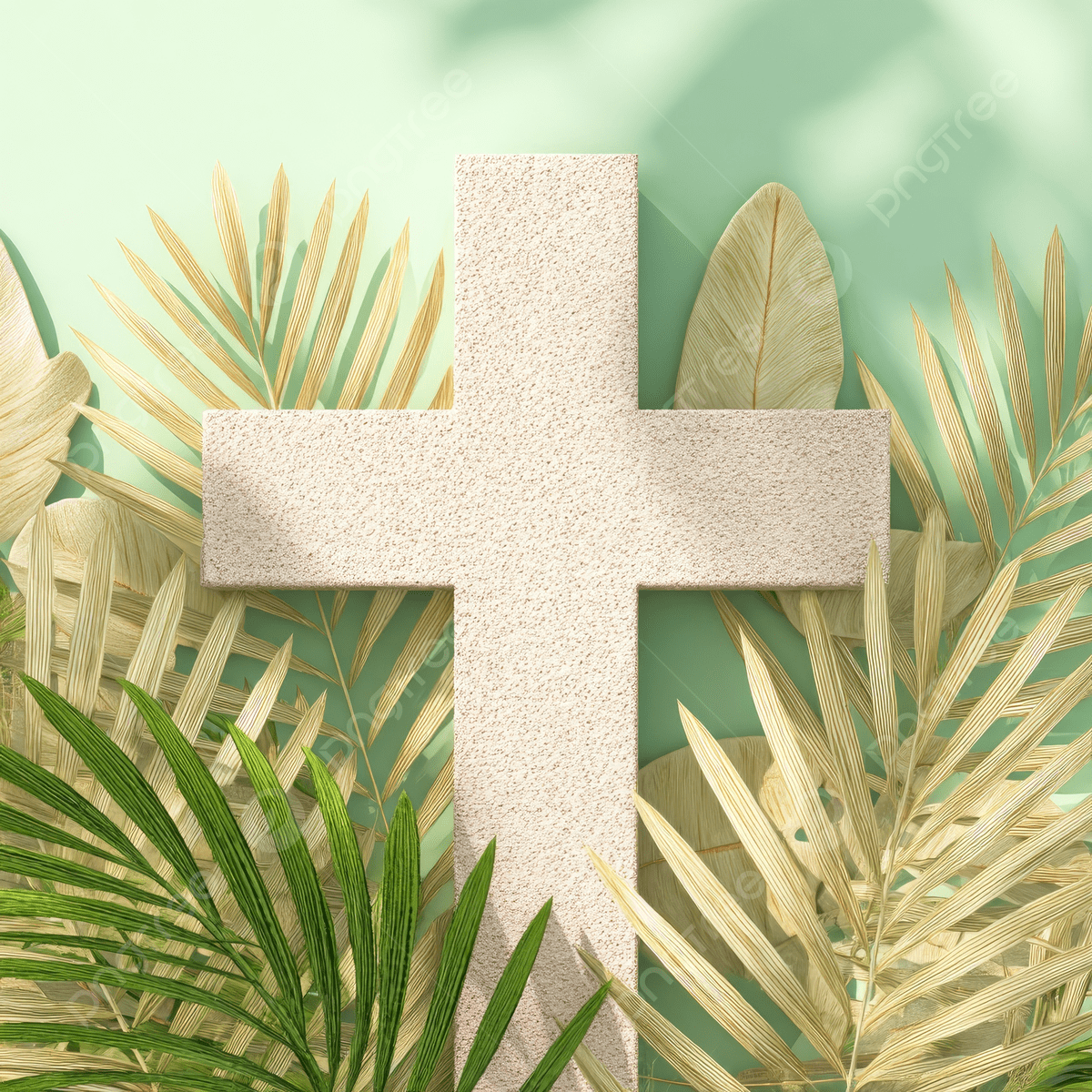 1200x1200 Easter Concept A Beige Cross With Palm Leaves On Green Background, Easter, Concept, Beige Background Image And Wallpaper for Free Download