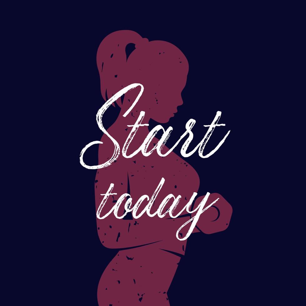 980x980 Start today, fitness girl training, poster design for gym, print with motivational text