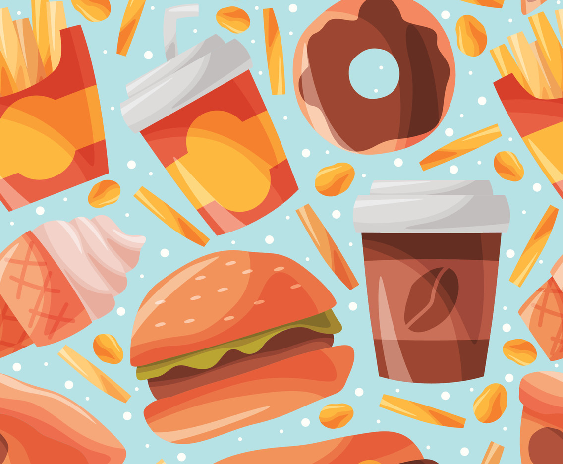 1136x936 Junk Food Doodle Hand Drawn Seamless Pattern Background Vector Art & Graphics