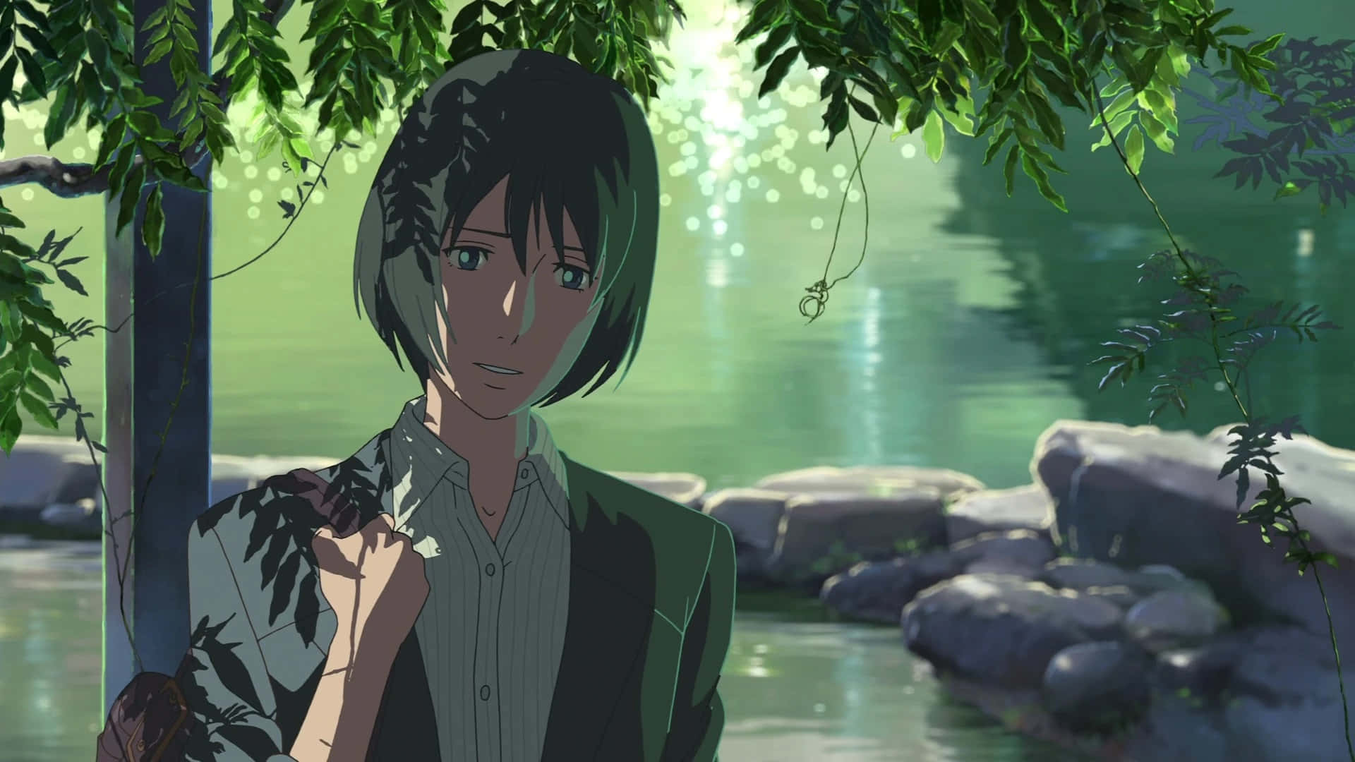 1920x1080 Download Yukari Yukino From The Garden Of Words Anime In A Serene Setting Wallpaper