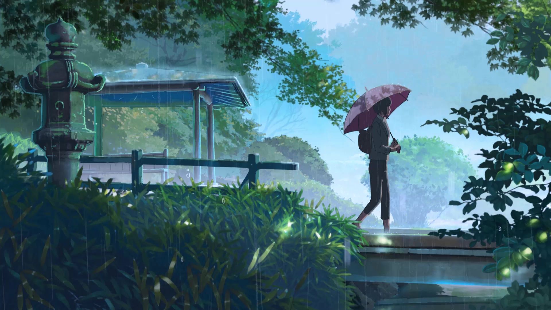 1920x1080 Yukari Yukino Walking In The Rain The Garden Of Words Live Wallpaper