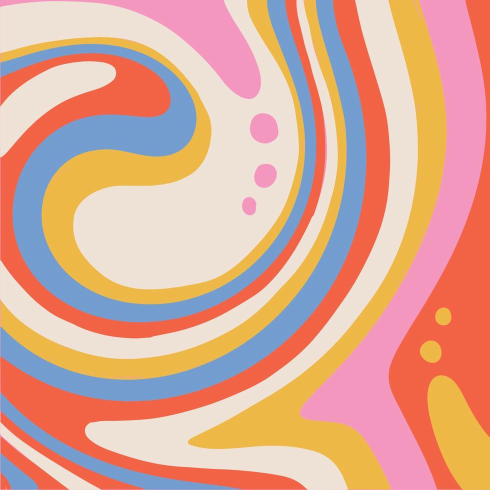 980x980 Psychedelic 1970 Retro Background With Fluid Shapes And Drops. 1960s Hippie Wallpaper Design. Trippy Glitchy Backdrop For Psychedelic 60s 70s Parties With Vintage Rainbow Colors And Groov. Vector
