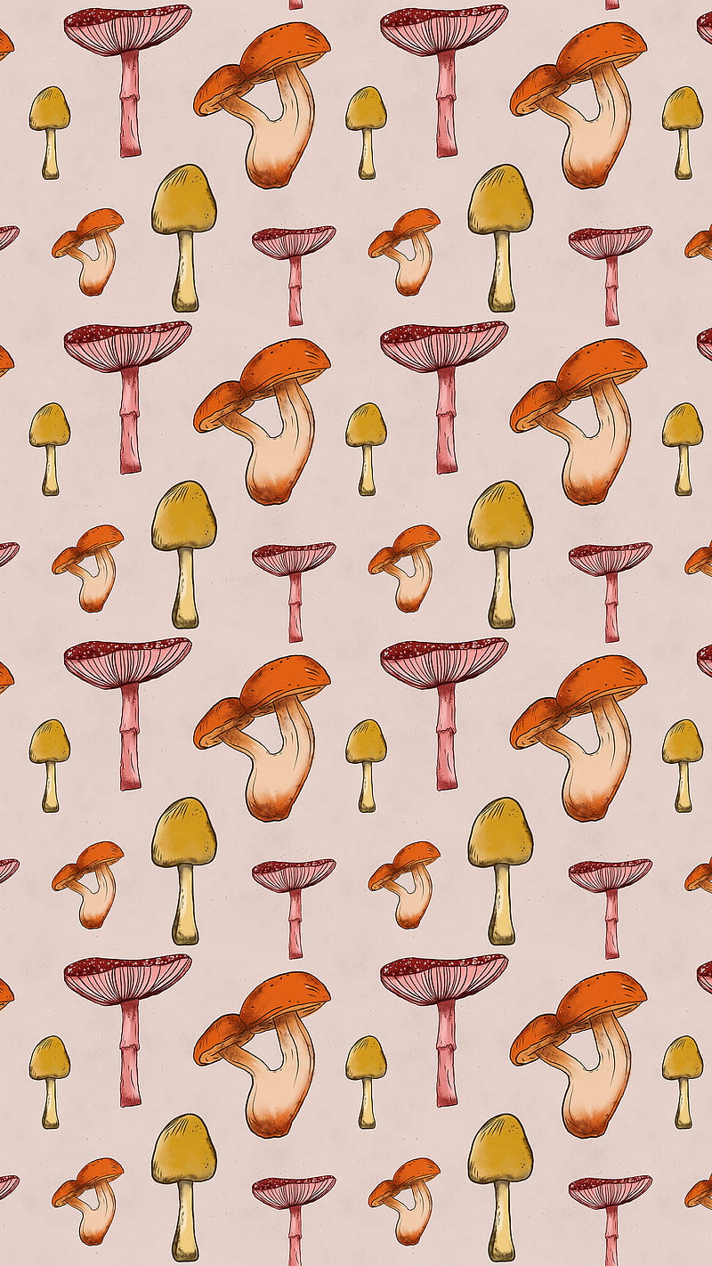 800x1422 Mushroom Pattern, autumn, forest, fungi, mushrooms, nature, psicodelia, retro, HD phone wallpaper