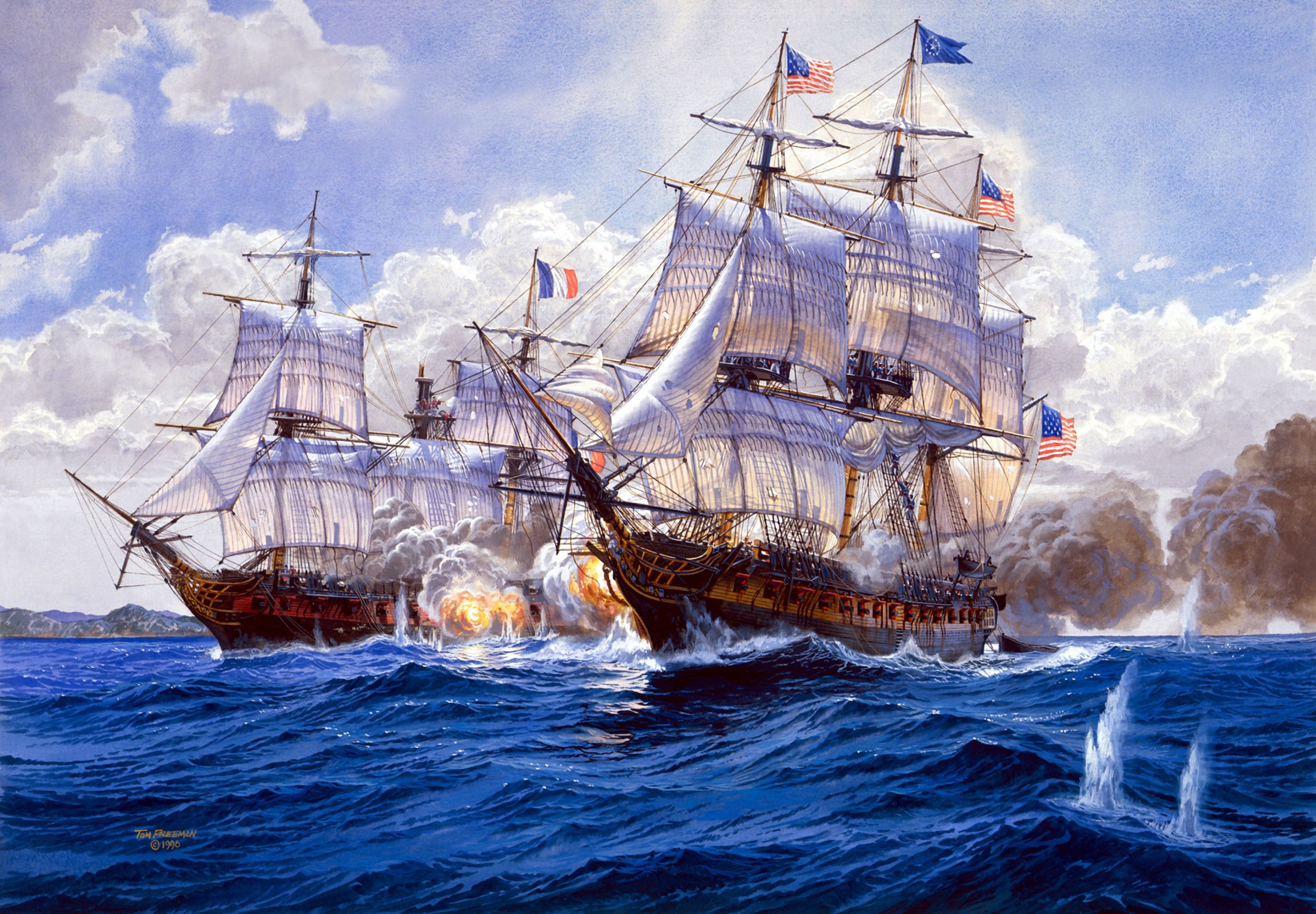 2764x1920 art, Fleet, Painting, High, Seaand039s, Diplomacy, Ships, Sea, Battle, Volleys, Guns, Explosions Wallpaper HD / Desktop and Mobile Background