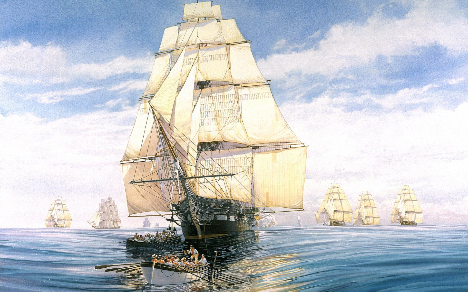 1920x1200 Majestic Sailing Ships: HD Vehicle Wallpaper on Calm Seasx1600
