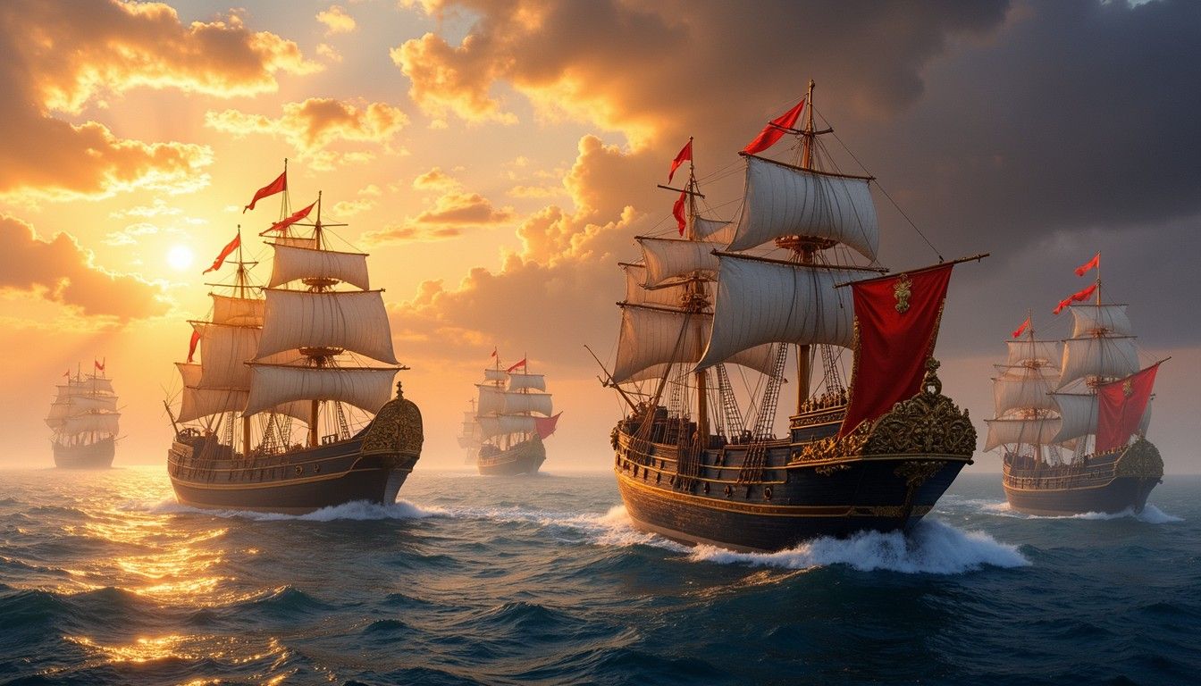 1344x768 Free Naval Fleet Sunset Image, Sunset, Ships