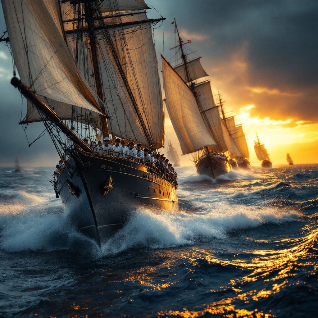 1024x1024 Free Sunset Naval Fleet Image, Ships, Sea