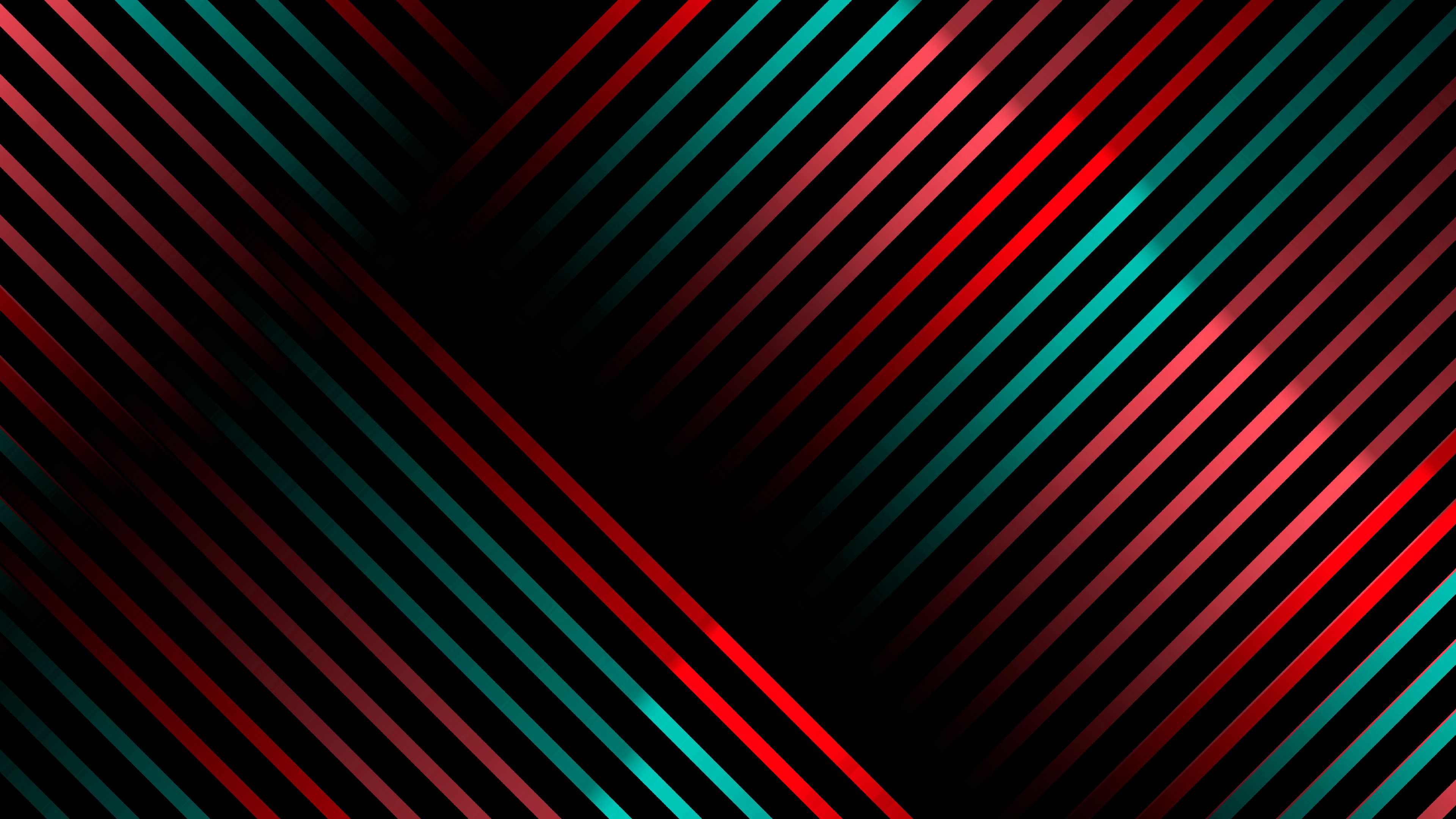 3840x2160 Red Blue Lines And Shadows Geometric Black Background Abstraction 4K HD Abstract Wallpaper