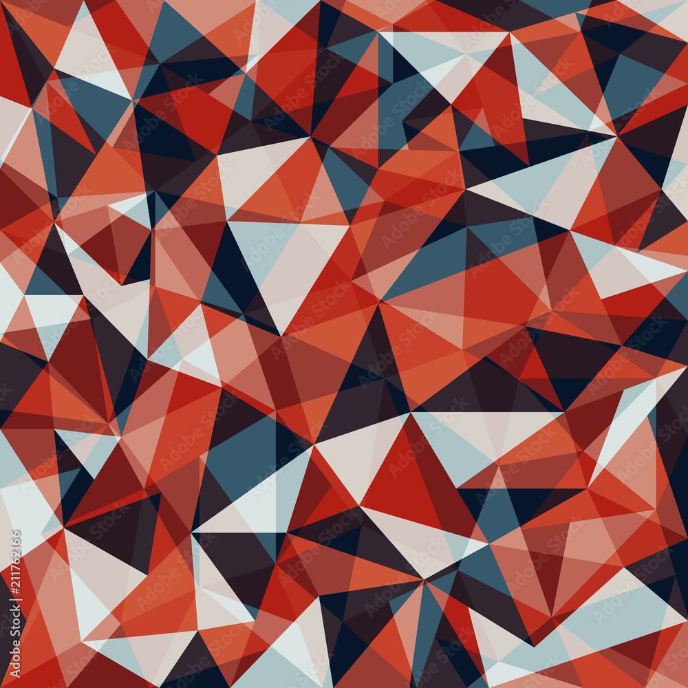1000x1000 Abstract geometric pattern. Blue, red, white and brown triangles background. Vector illustration eps 10. Stock Vector