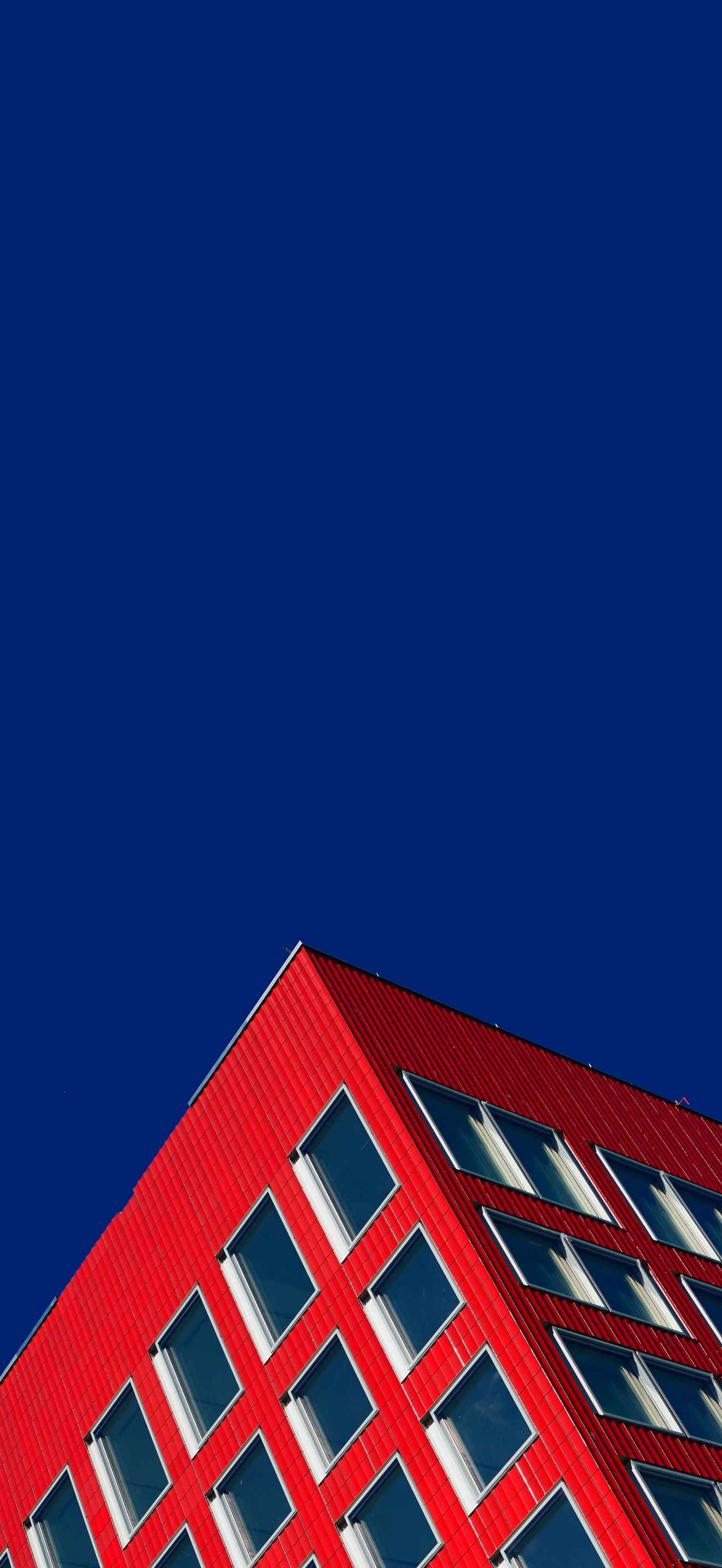 1320x2868 Red Building Wallpaper 4K, Blue Sky, Clear sky, Geometric