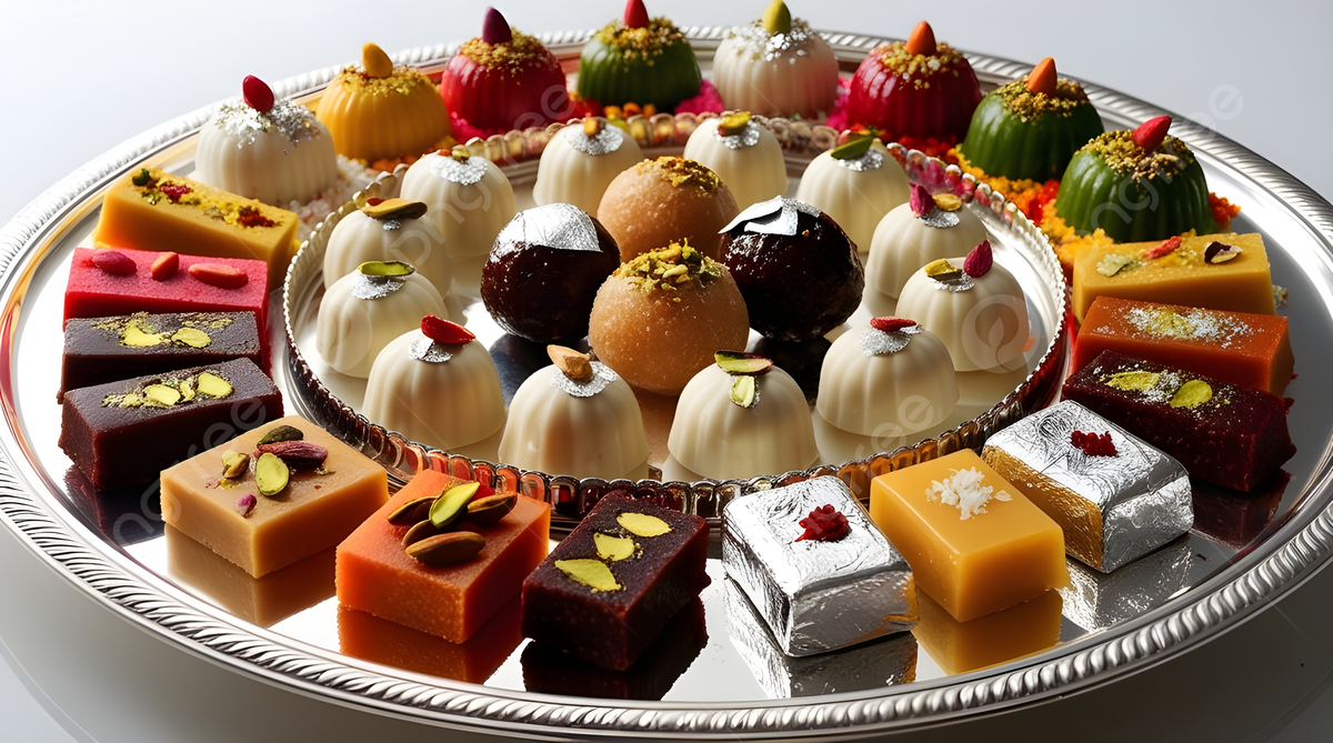 1200x669 Traditional Indian Sweets Assortment On Silver Platter, Indian Sweets, Mithai, Kaju Katli Background Image And Wallpaper for Free Download
