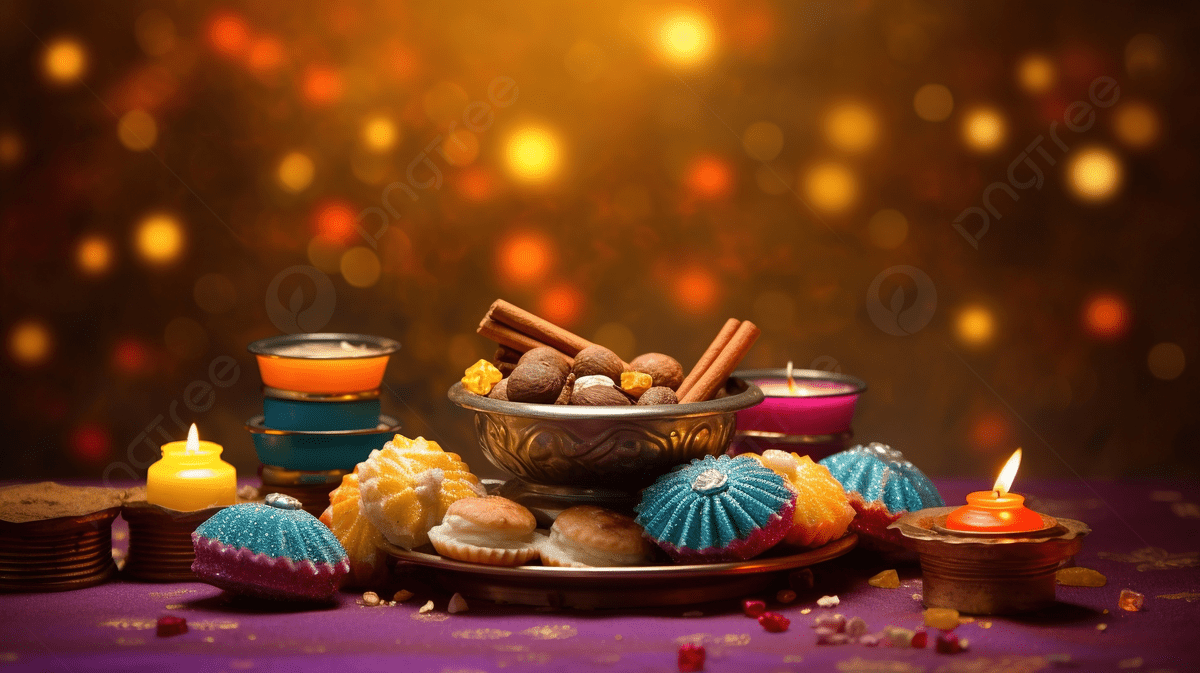 1200x673 Mix Mithai And Diya On Diwali Over Colourful Background, Mithai, Halwa, Diwali Sweets Background Image And Wallpaper for Free Download