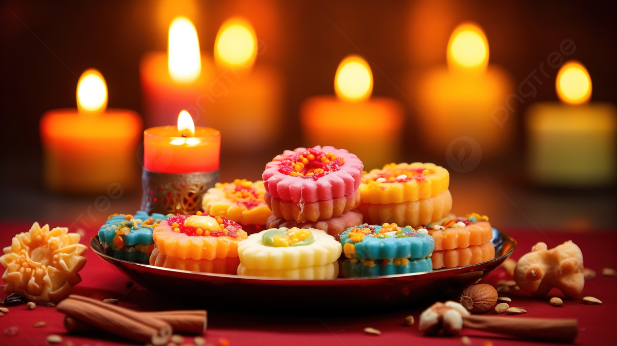 1200x673 Mix Mithai And Diya On Diwali Over Colourful Background, Mithai, Halwa, Diwali Sweets Background Image And Wallpaper for Free Download