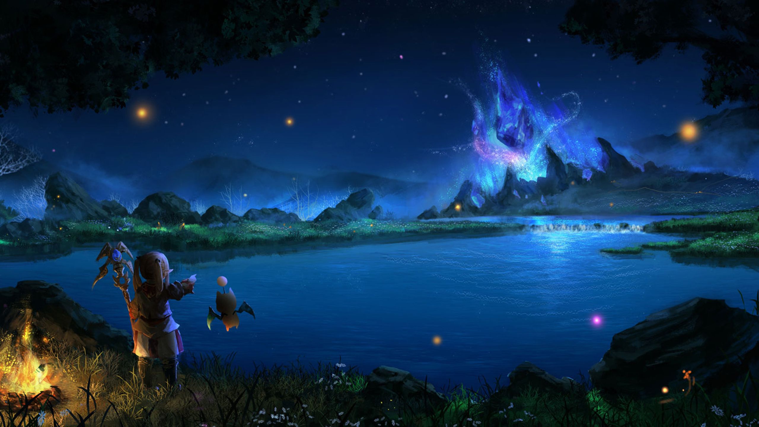 2560x1440 Final Fantasy XIV Lake And Sky With Stars HD Final Fantasy XIV Games Wallpaper