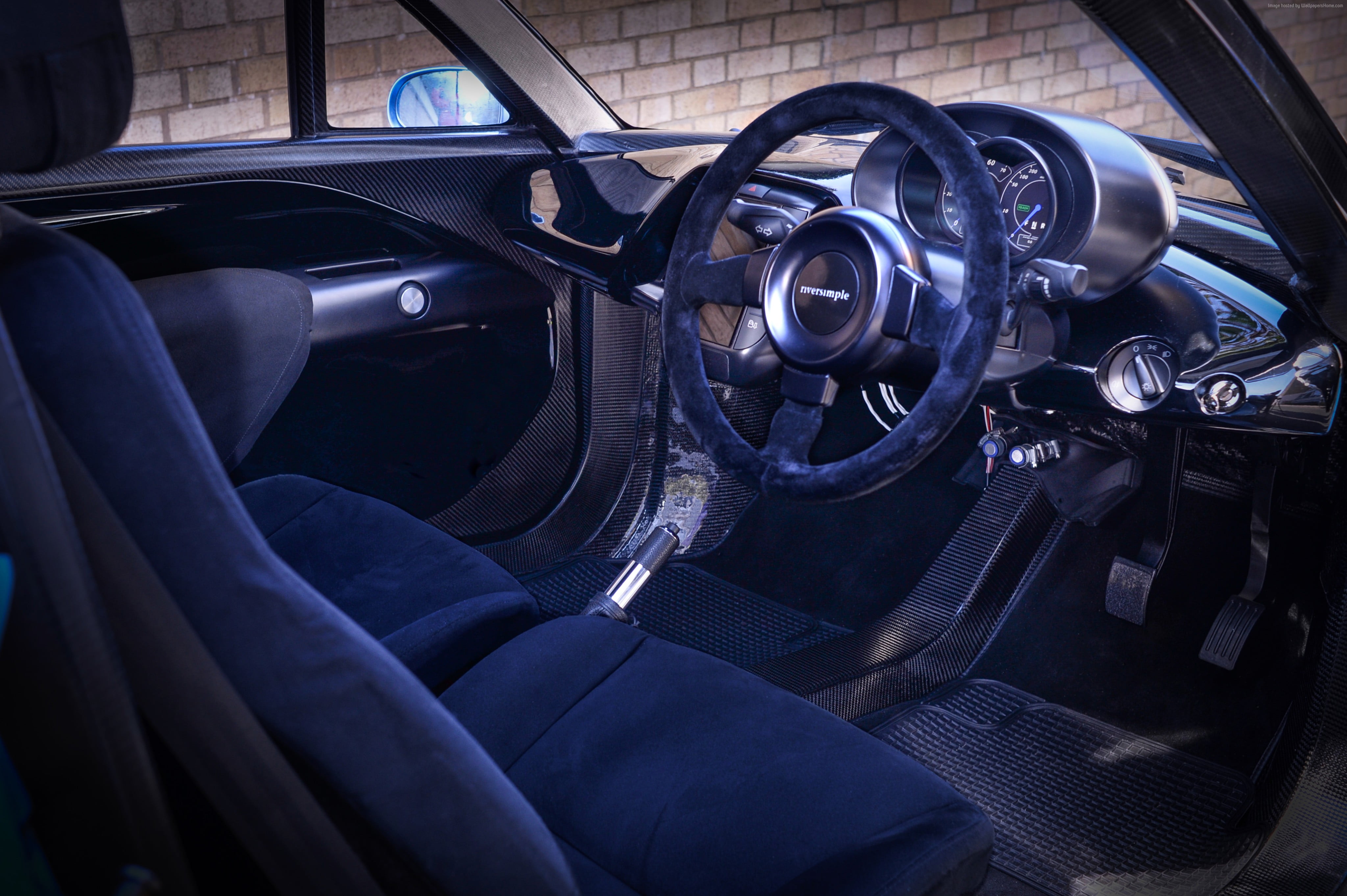 4096x2726 Chrome and navy blue suede car car interior HD wallpaper