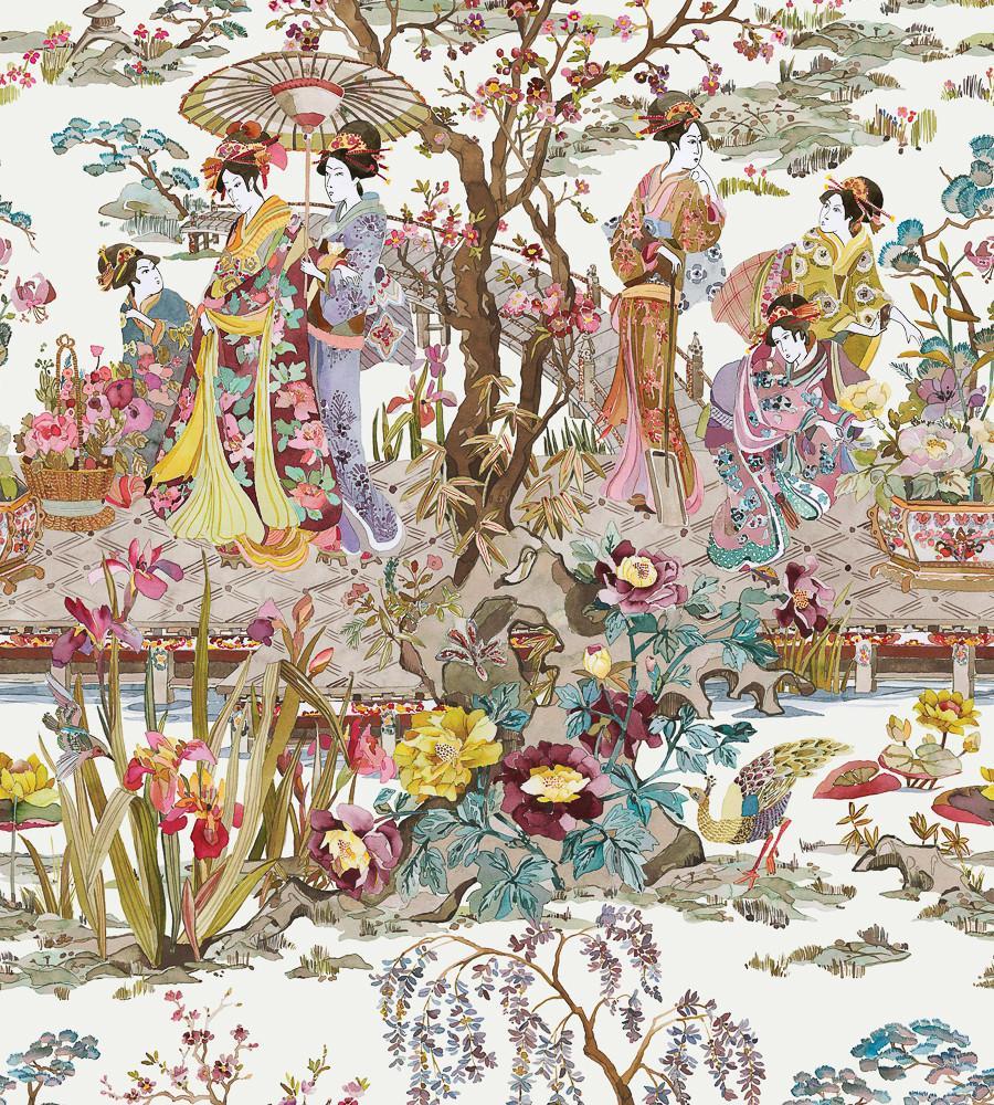 900x1000 Japanese Garden Wallpaper in Ochre from the Enchanted Gardens