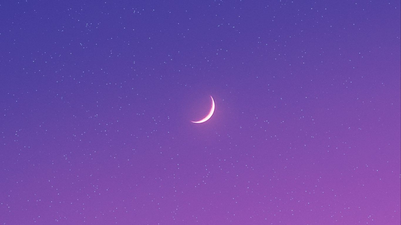 1366x768 Download wallpaper 1366x768 moon, night, stars, purple tablet, laptop HD background