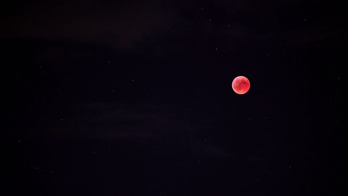 1366x768 Download wallpaper 1366x768 full moon, red moon, moon, night, sky, starry sky tablet, laptop HD background