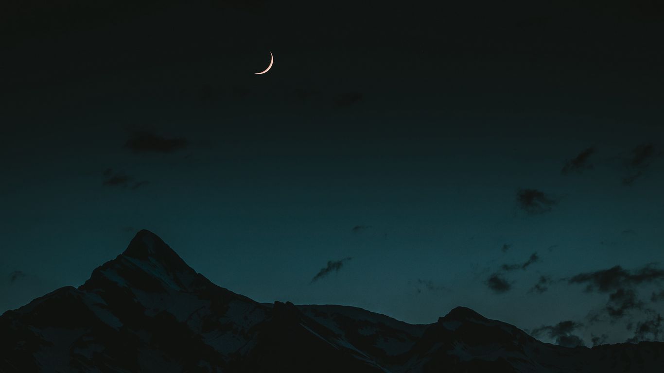 1366x768 Download wallpaper 1366x768 moon, mountains, night, sky tablet, laptop HD background