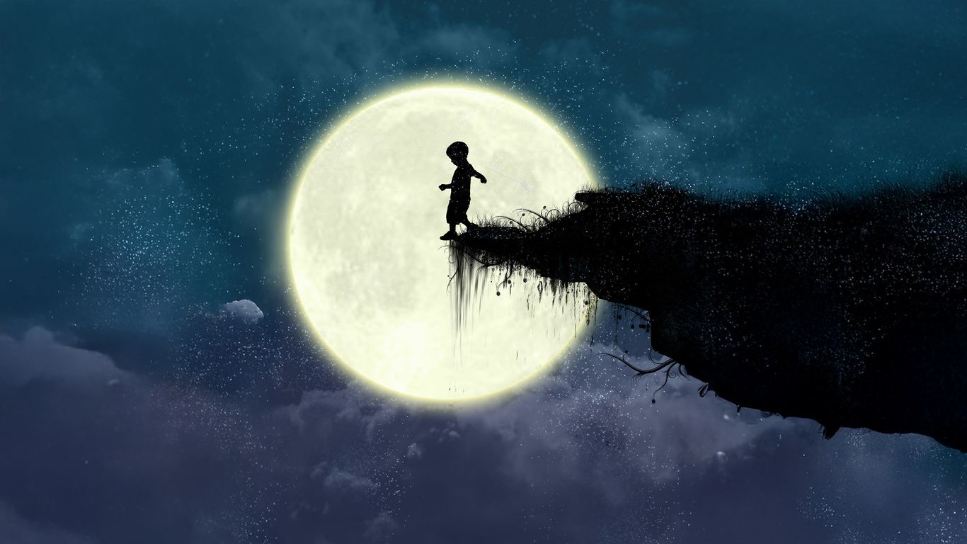 1366x768 Child Silhouette With Moon Laptop HD , HD 4k Wallpaper, Image, Background, Photos and Picture