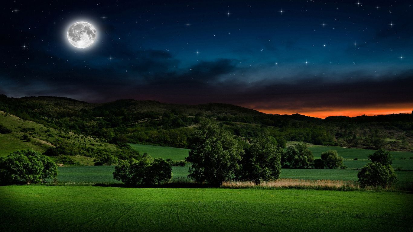 1366x768 Download Night moon and stars, Night, Moon, Stars Wallpaper in 1366x768 Resolution