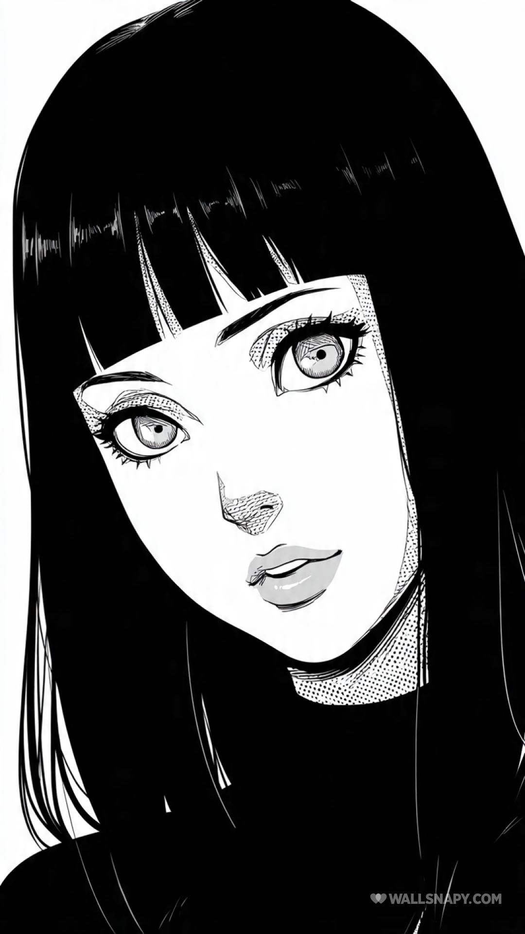 1080x1920 Hinata hyuga detailed line art monochrome anime wallpaper