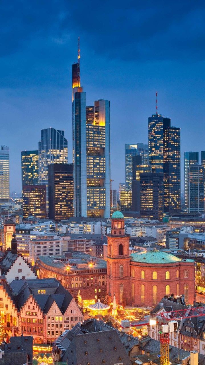 720x1280 Frankfurt, Germany City Skyline at Night. Frankfurt tipps, Gebäude illustration, Frankfurt deutschland