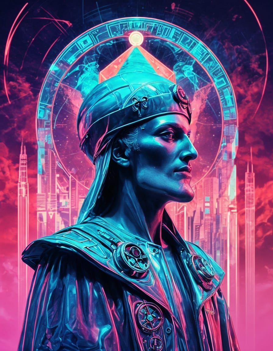 896x1152 Hermes Trismegistus in Retrowave Futurism