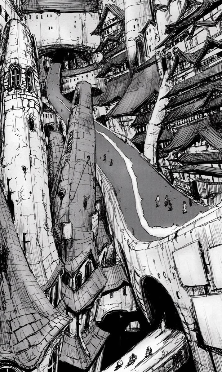 716x1200 Futuristic Cityscape with Flying Planes. Tsutomu nihei art, Tsutomu nihei wallpaper, Cyberpunk wallpaper black and white