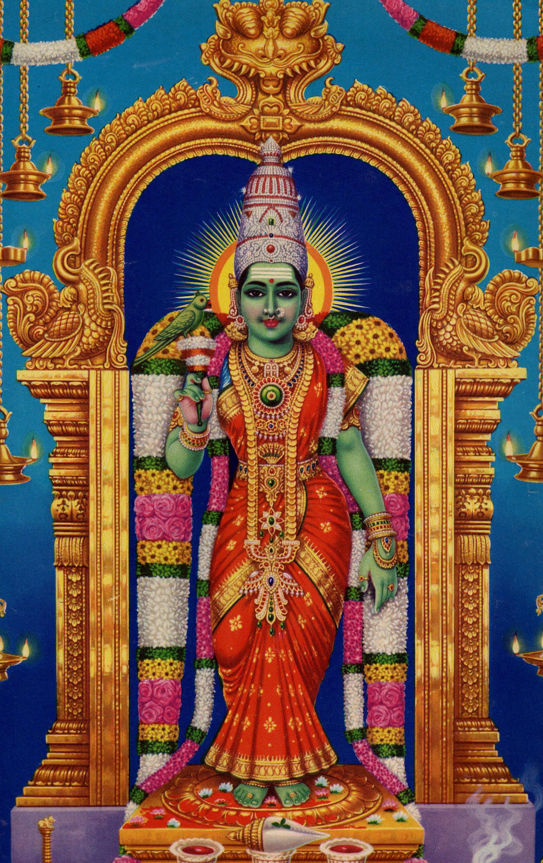 1888x3000 Meenakshi. Vintage Indian Hindu Devotional Print