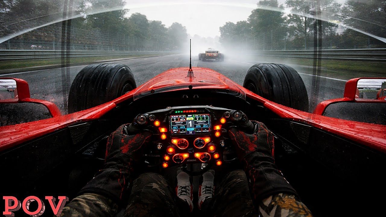 1280x720 Michael Schumacher’s Ferrari F2004 at Monza in a Storm POV. Legendary F1 Wet Race