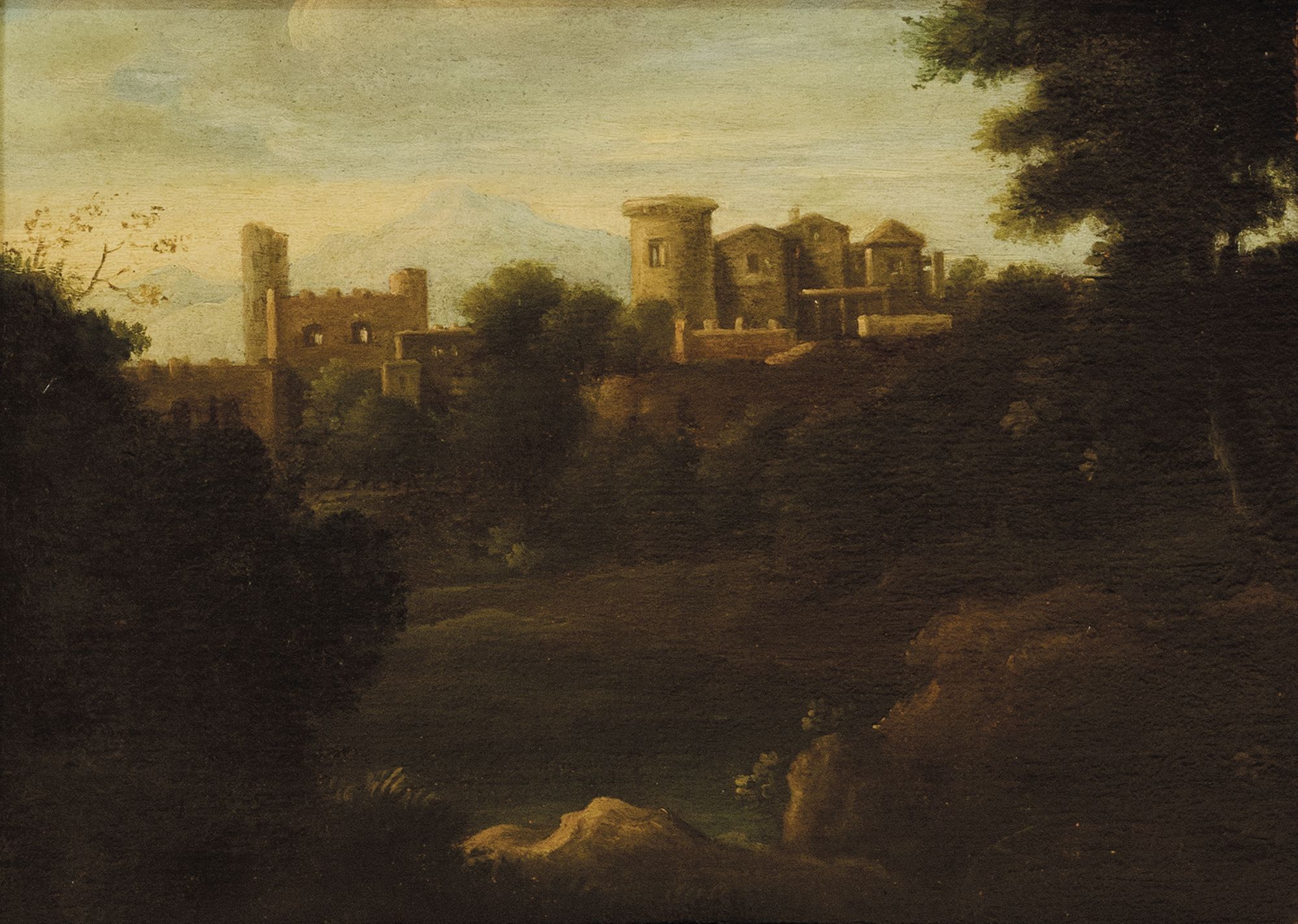 2000x1424 Italian School, 18th Century. Landscape with a village in the background (18th Century)