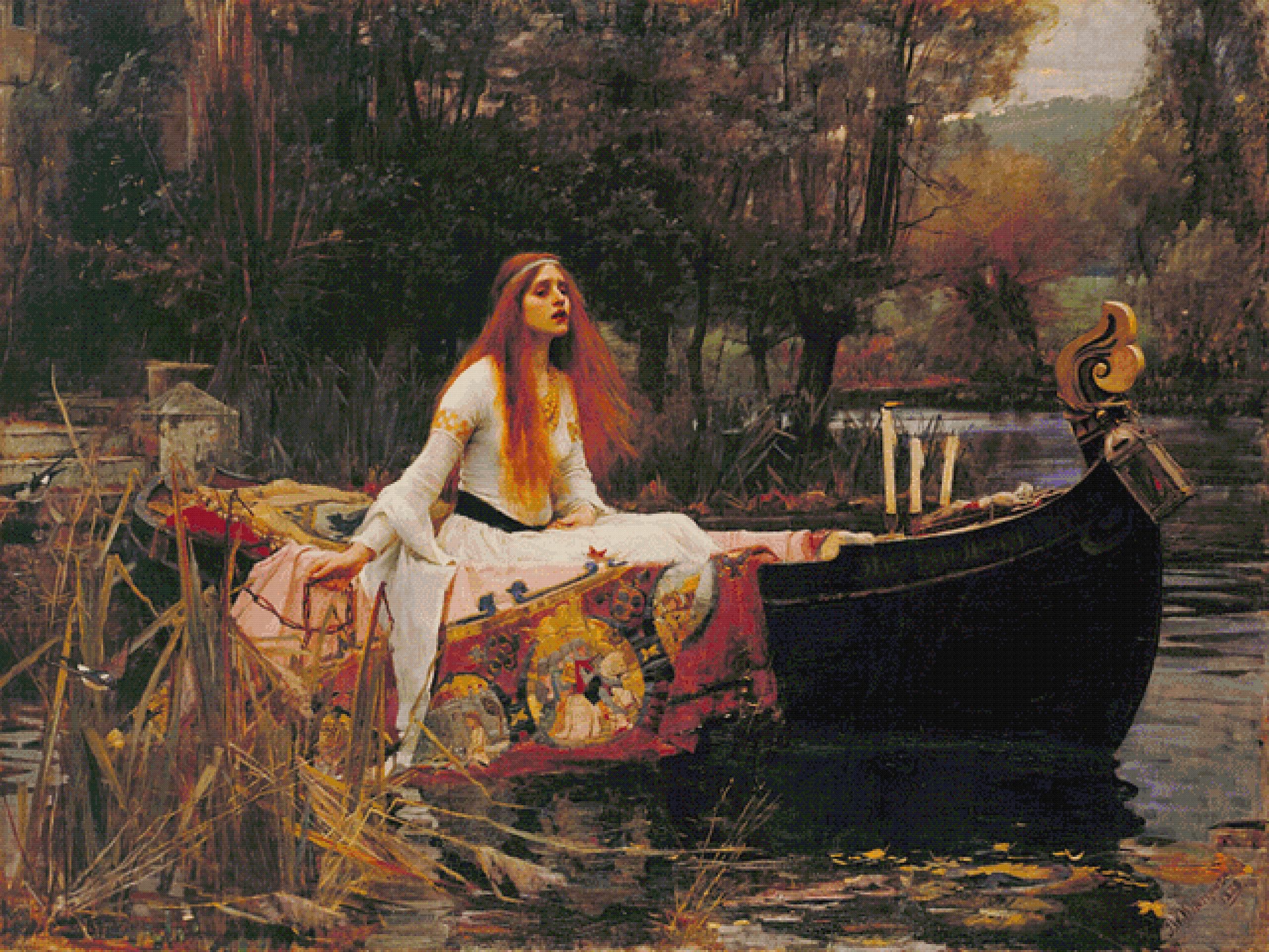 2560x1920 640w X 480h, 94 DMC Color, High Quality Cross Stitch Pattern Reproduces The Lady Of Shalott By John William Waterhouse