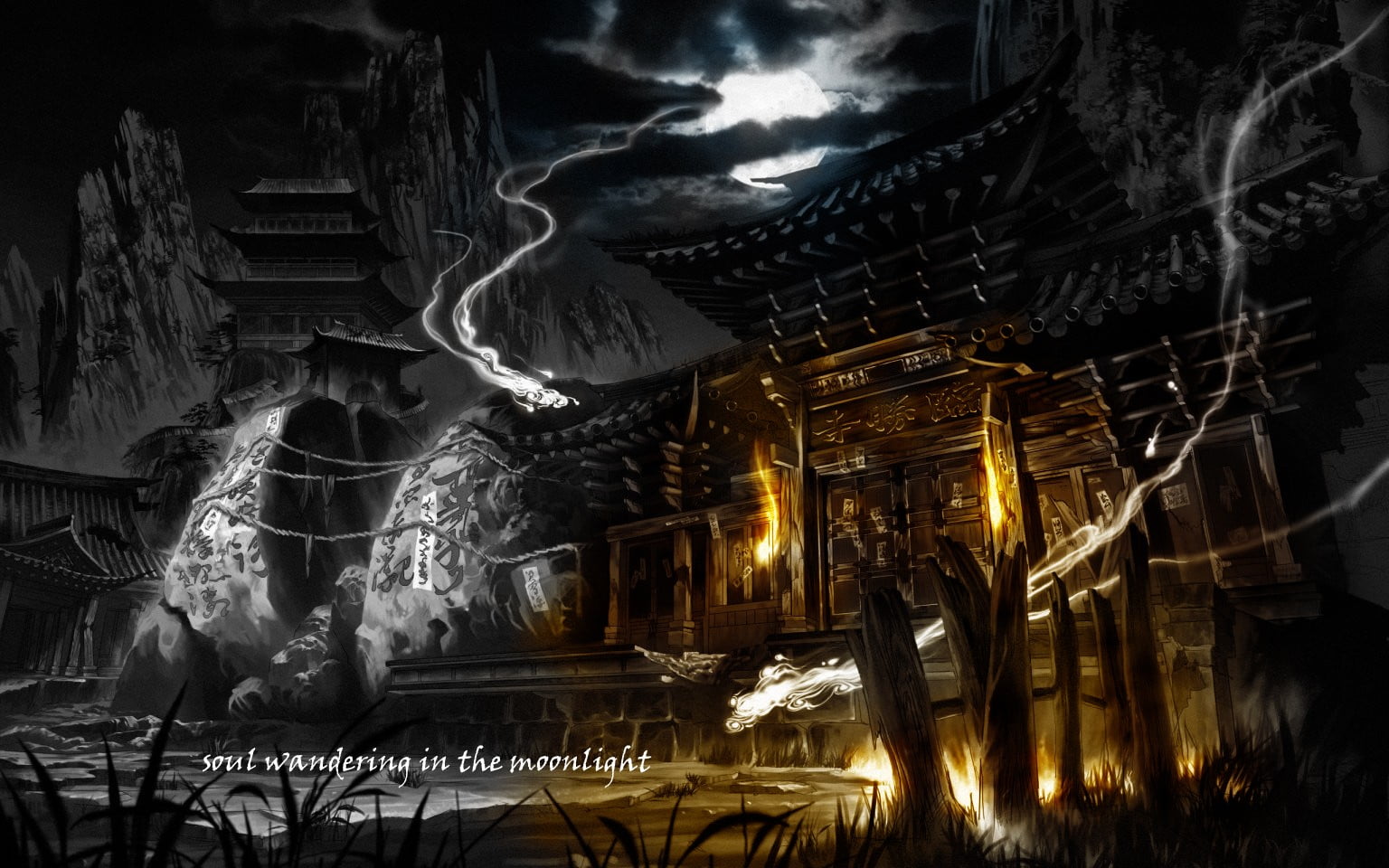 1536x960 Temple entrance digital wallpaper, ghosts HD wallpaper