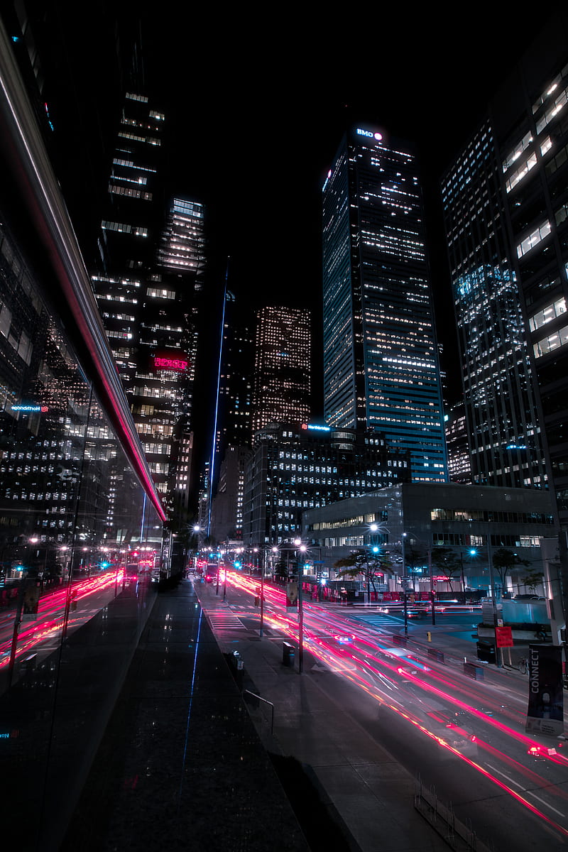 800x1200 Night city, street, buildings, skyscrapers, lights, HD phone wallpaper