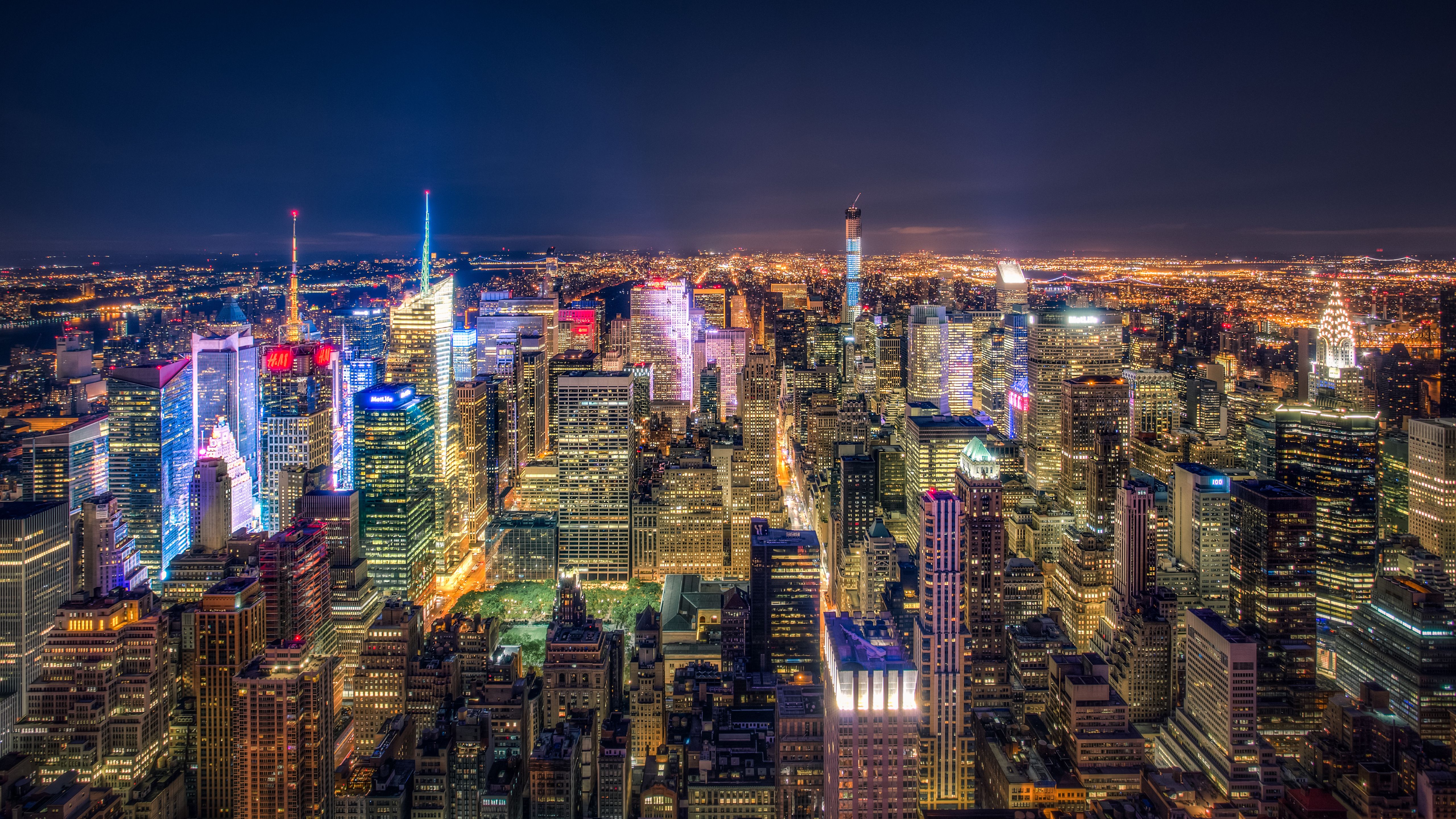 5120x2880 New York Cityscape Buildings With Attractive Lights During Night 4K 5K HD New York Wallpaper