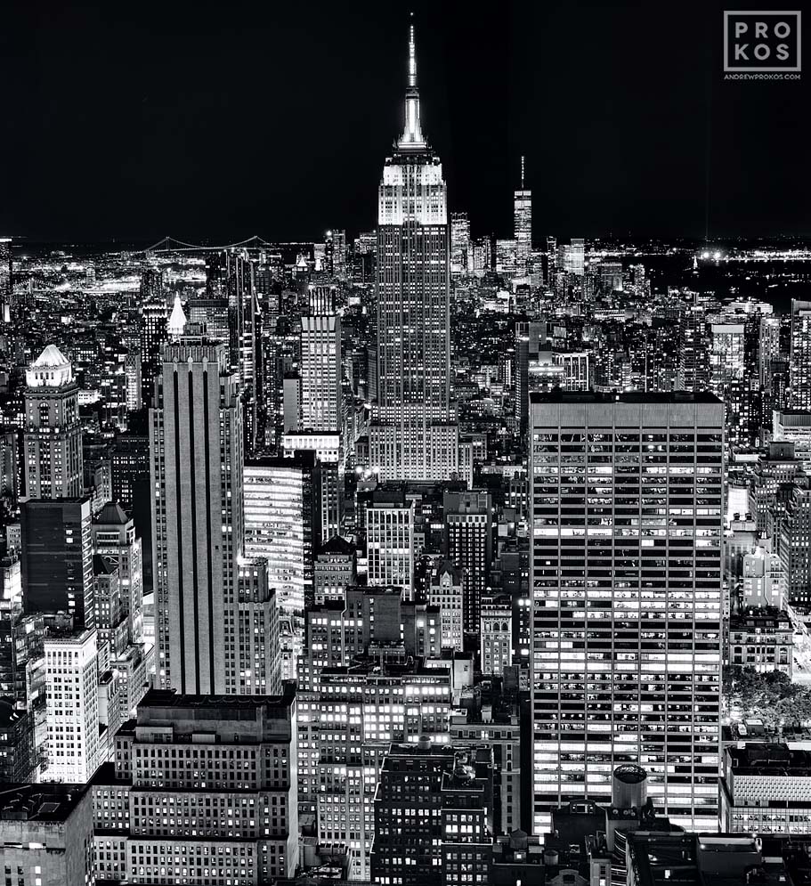 911x995 View of Empire State Building from Rockefeller Center at Night&W Cityscapes