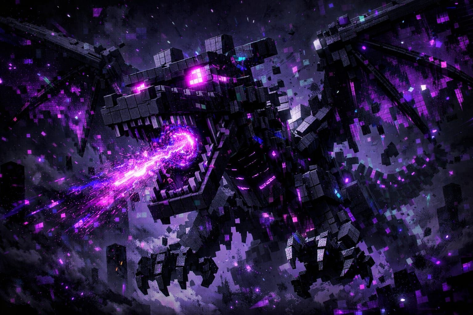 1536x1024 Ender Dragon Dragon Void Beast In Glitchcore Horror