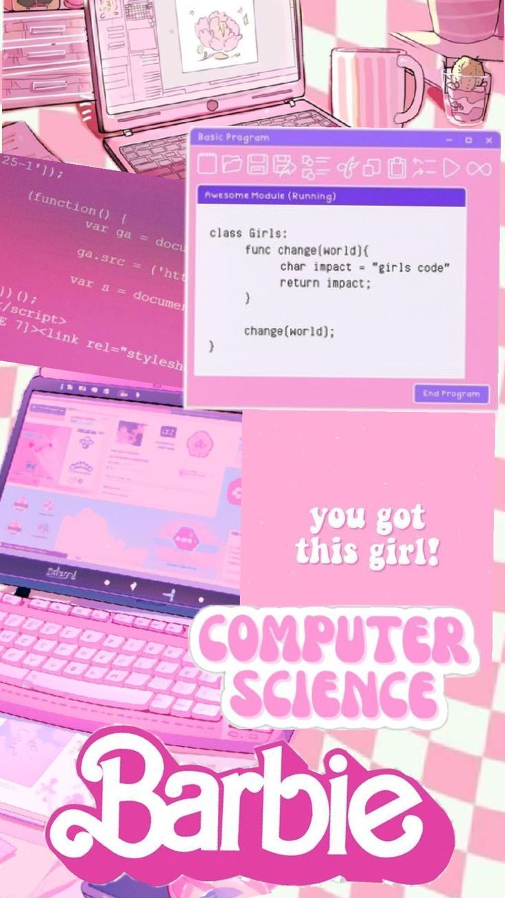 736x1308 pink computer science wallpaper, girls who code, girls in stem, girls in tech, computer aesthetic, programming aesthetic, programmer, computer engineer barbie, computer science barbie