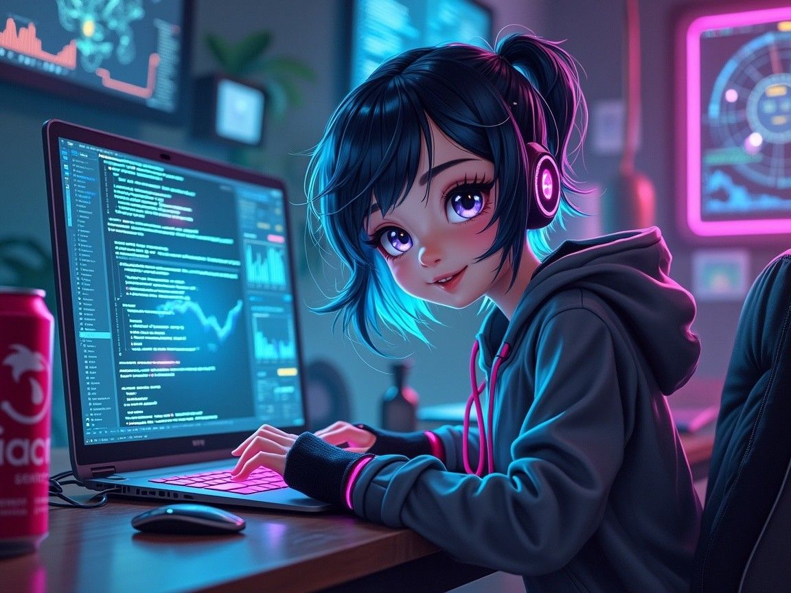 1152x864 Young Girl Coding On A Laptop In A Tech Themed Room. Deep Dream Generator