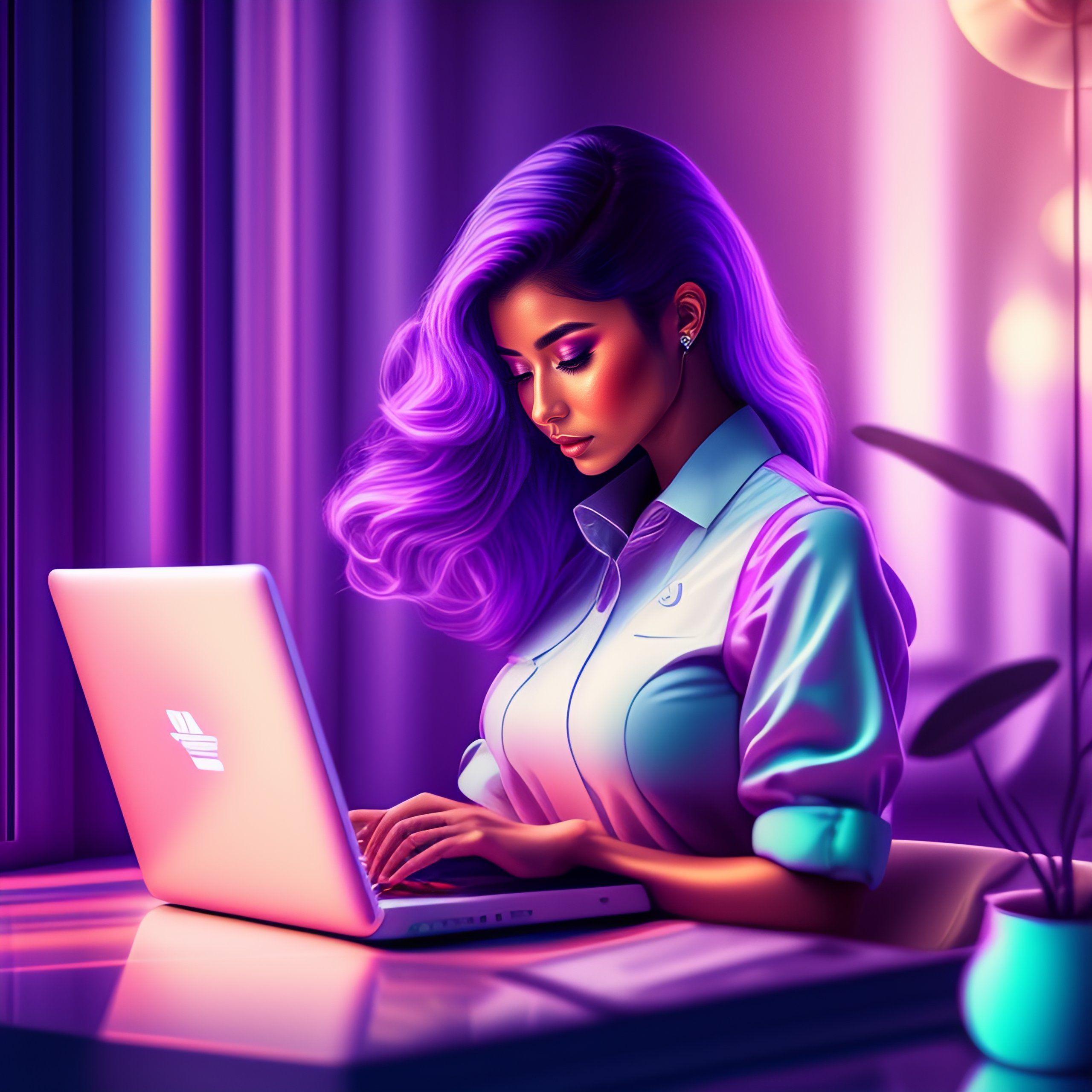 2560x2560 Lexica programming on her laptop, coding aesthetic, pastel colors aesthetic, highly detailed, surrealistic, digital painting, concept art, s
