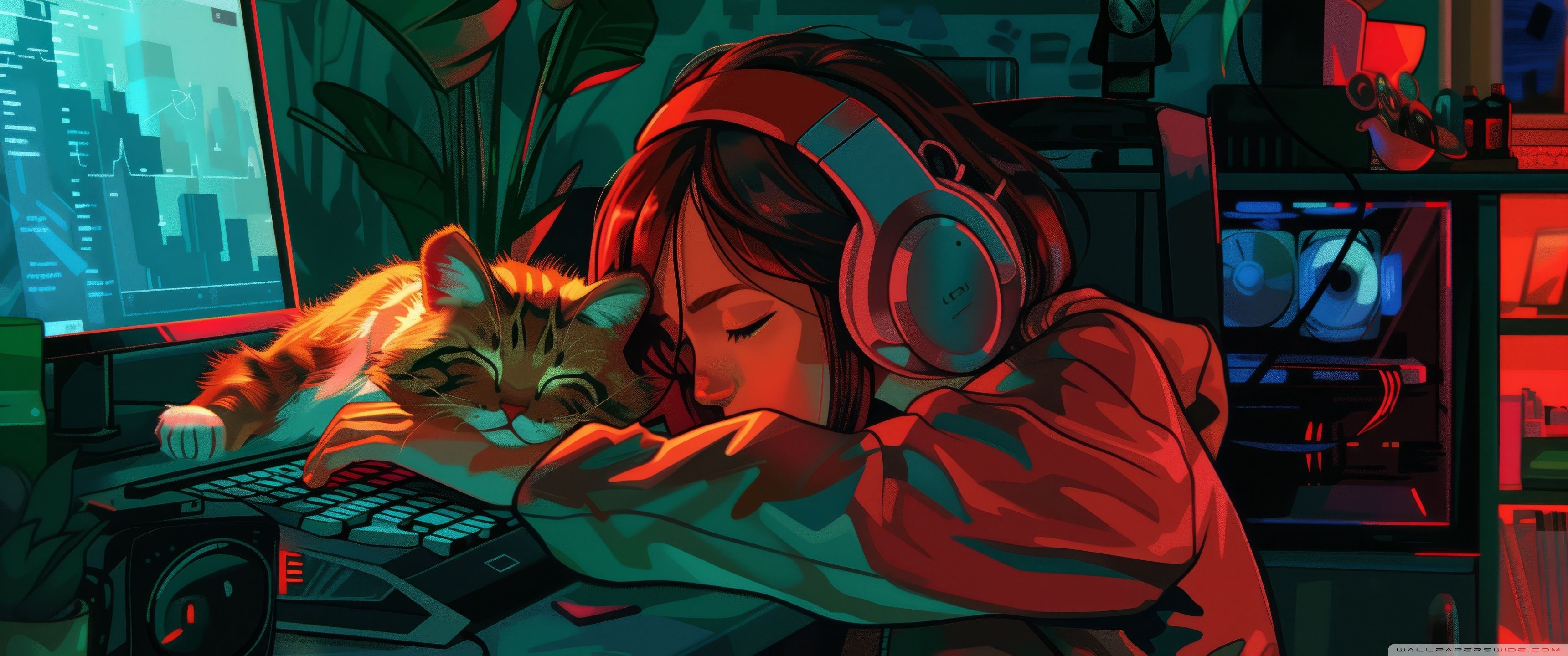 3440x1440 Late Night Coding Companion 4K UHD Wallpaper for UltraHD Desktop and TV : Widescreen and UltraWide Display : Dual Monitor : Smartphone and Tablet Devices