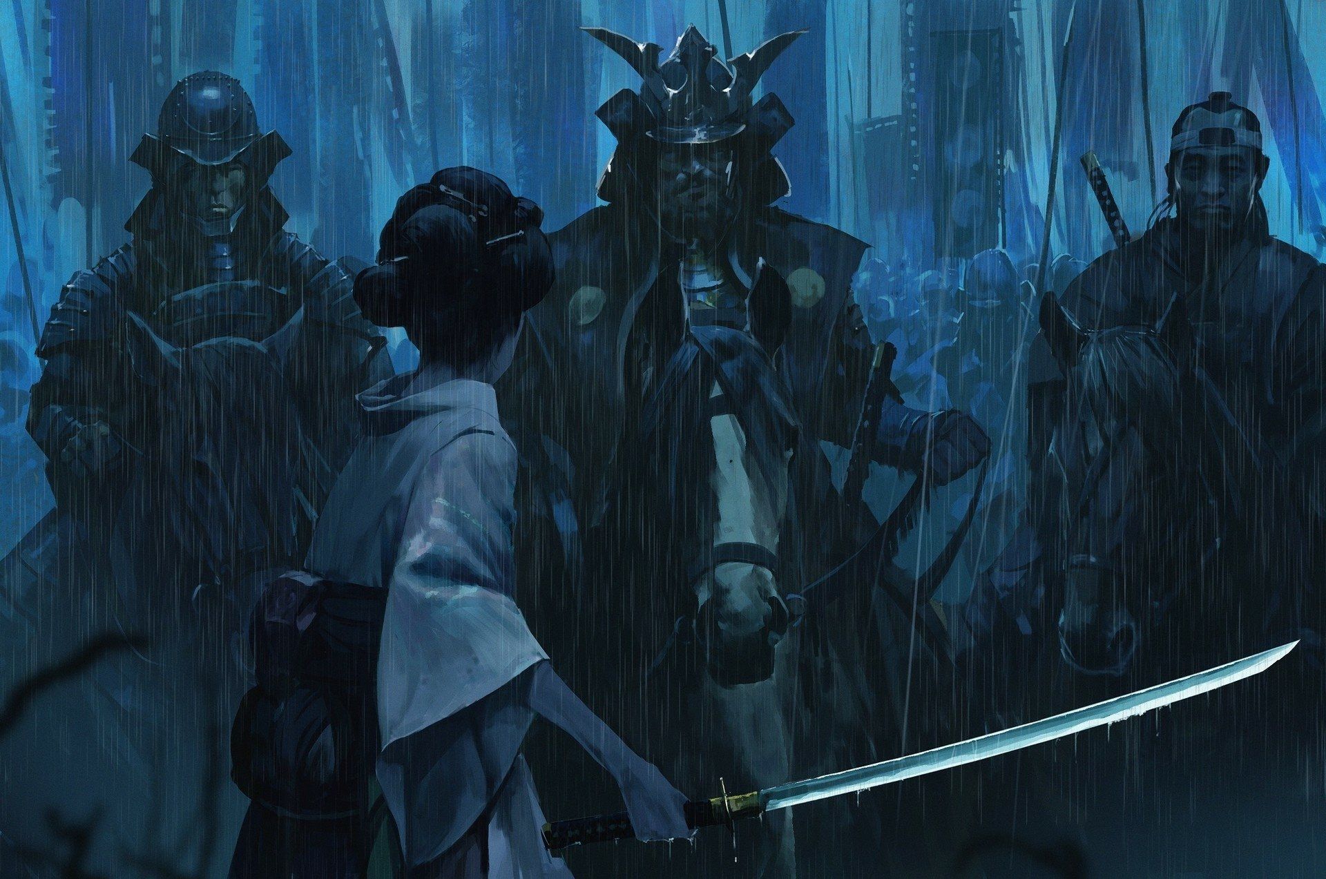 1920x1273 Samurai Warrior in Rain Fantasy Wallpaper