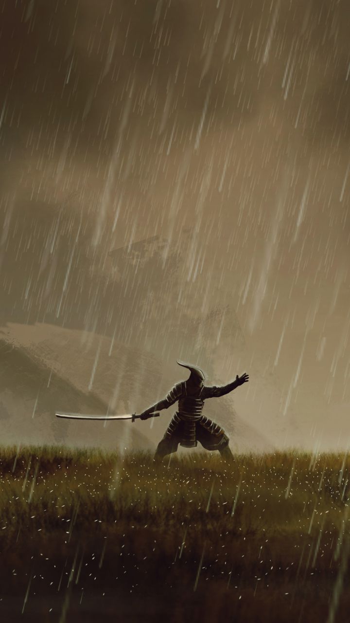 720x1280 Download Warrior Fight Rain Fantasy Samurai Fantasy Warrior Phone Wallpaper